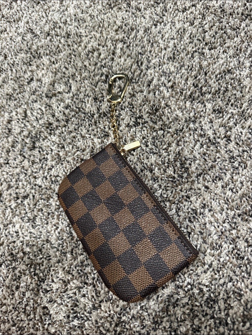 Daisy Rose x Katy Roach Brown Checkered Key Pouch with Gold Chain